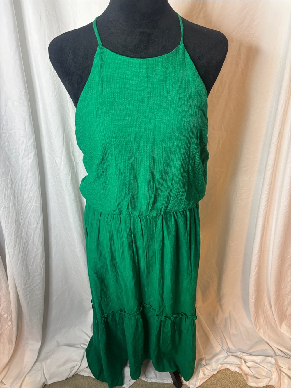 All in Favor Bright Emerald Halter Midi Dress